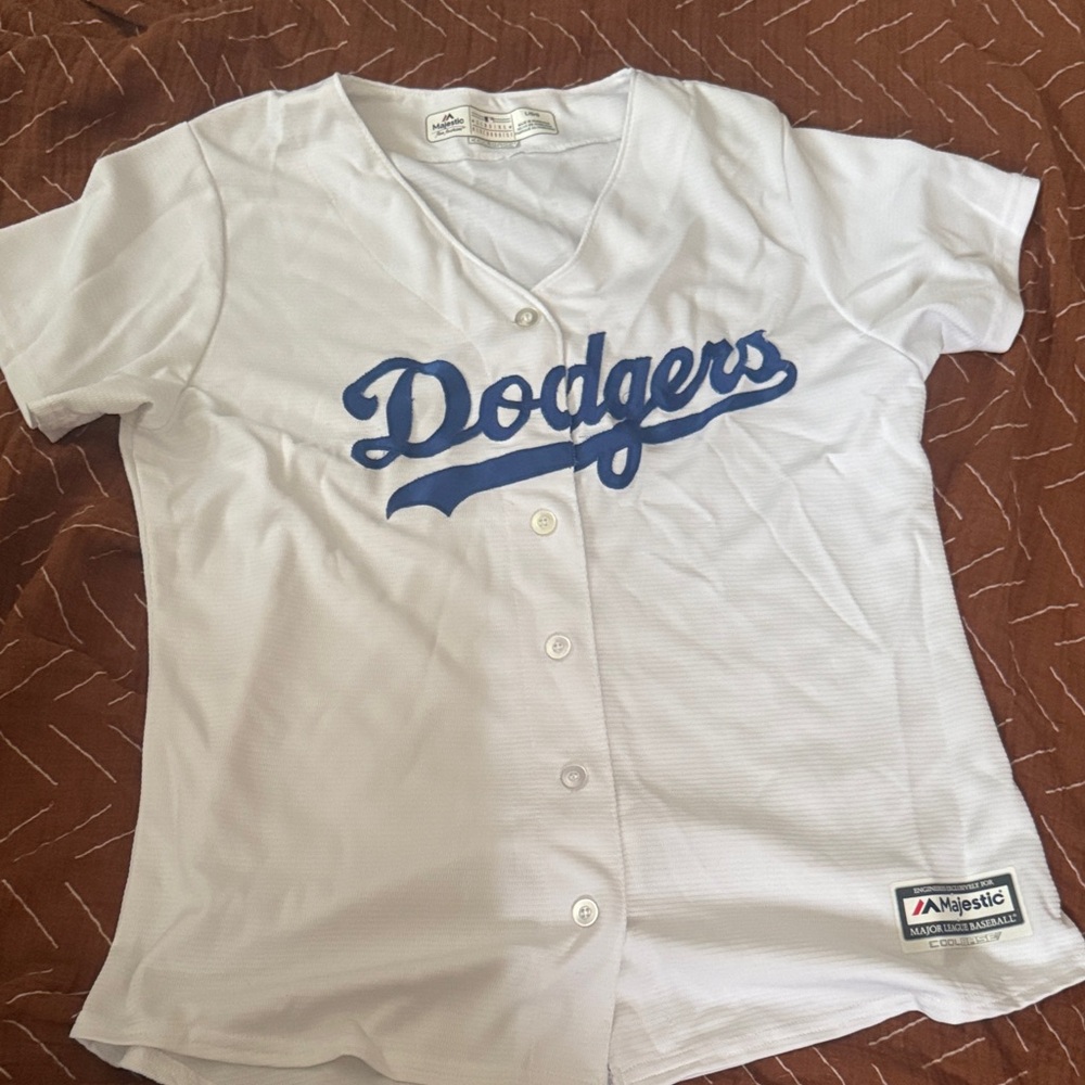 Majestic Dodgers Kids White and Blue Jersey